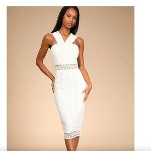 Lulus Cocktail Ready Ivory Crochet Lace Midi Dress White - Size M